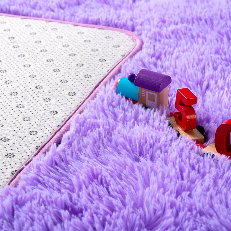 Noahas Fluffy 4x6 Purple Rugs for Bedroom Girls,Shaggy Kids Rug,Thick Shag Throw Floor Carpet,Soft Non-Slip Dorm Nursery Area Rugs for Living Room Home Decor - Image 4